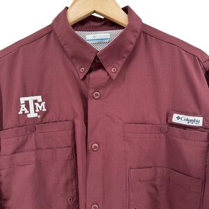 Columbia PFG Texas A&M Tamiami II Fishing Shirt Mens Large Maroon Short Sleeve